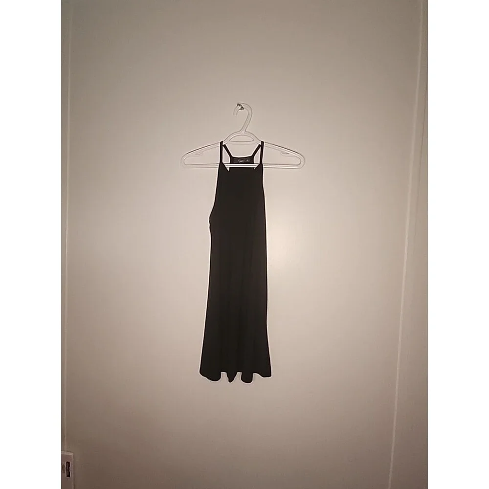 WOMENS Piner Black Dress Spaghetti Straps Extra Short Night Club Dress